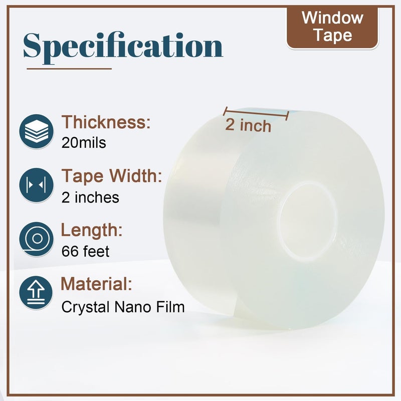 Sunroda Window Sealing Tape 2 Inch x 66 FT Transparent Weather Stripping Residue-Free Clear Window Insulation Tape for Windows ac Insulation Glass Gaps Tape Door Windproof - Image 2